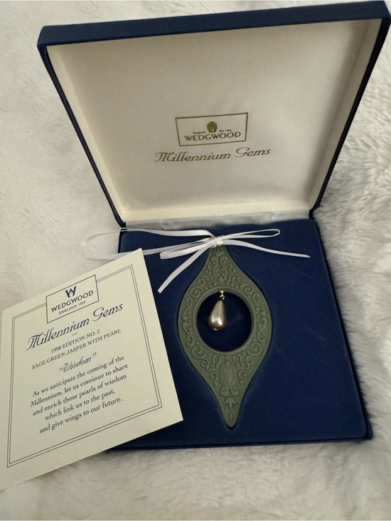 Wedgwood Other - Wedgwood Sage Green Jasperware Ornament with Pearl Accent